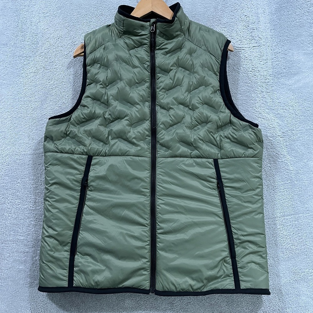 Old Navy Vest Mens Medium Water-Resistant Sherpa-Lined Puffer Green Black